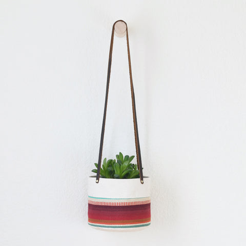 Medium Natural Canvas Hanging Planter | Red + Blue 19