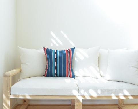 Natural Canvas Throw Pillow | Blue Stripe