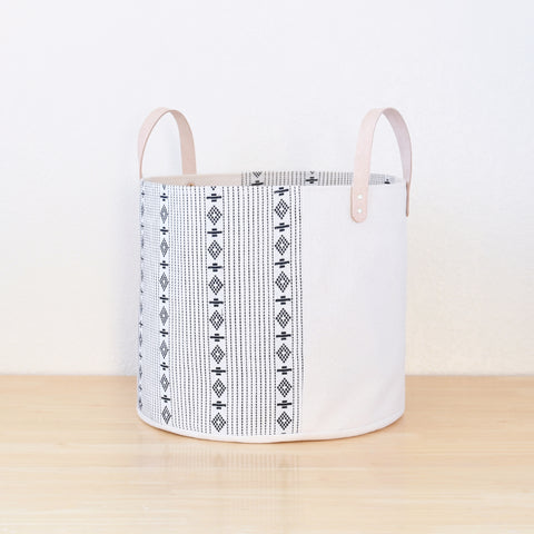 Medium Natural Canvas Bucket Basket | White