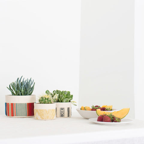 Small Natural Canvas Hanging Planter  |  Turquoise