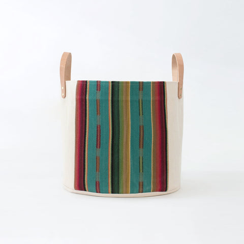 Medium Natural Canvas Bucket Basket | Turquoise