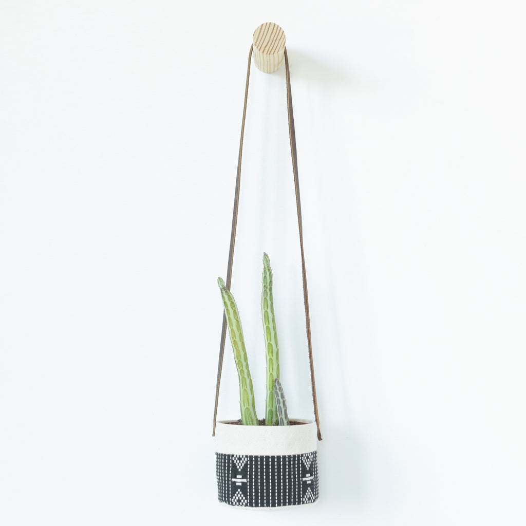 Small Natural Canvas Hanging Planter  |  Black