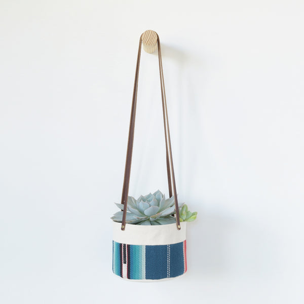 blue and white hanging planter Canvas Fabric Hanging Planter with Plastic Pot + Saucer
