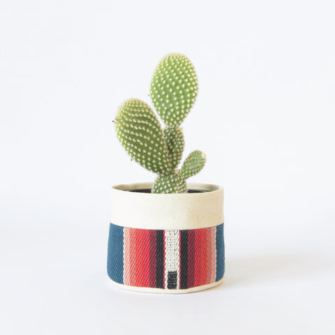 Small Natural Canvas Sitting Planter  |  Blue Stripe