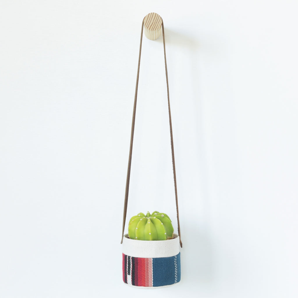 Small Natural Canvas Hanging Planter  |  Blue Stripe