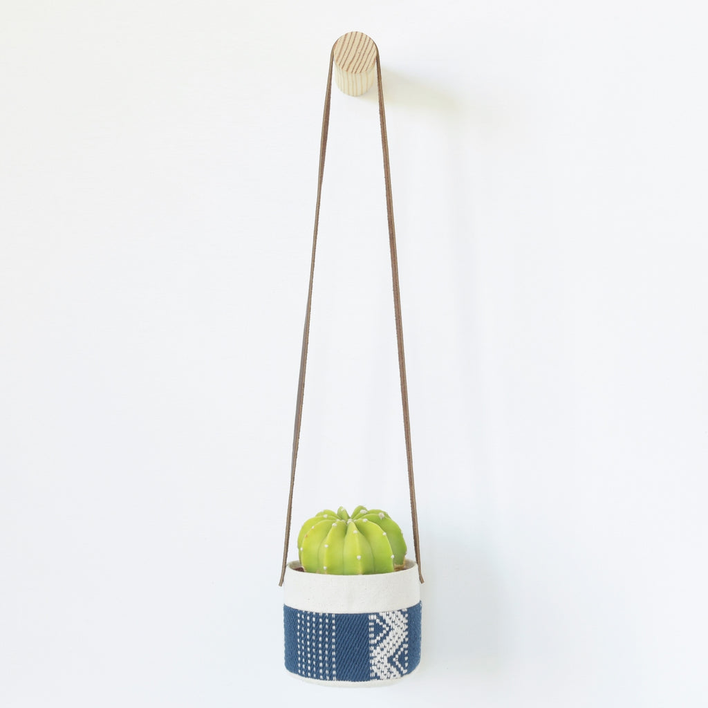 Small Natural Canvas Hanging Planter  |  Indigo