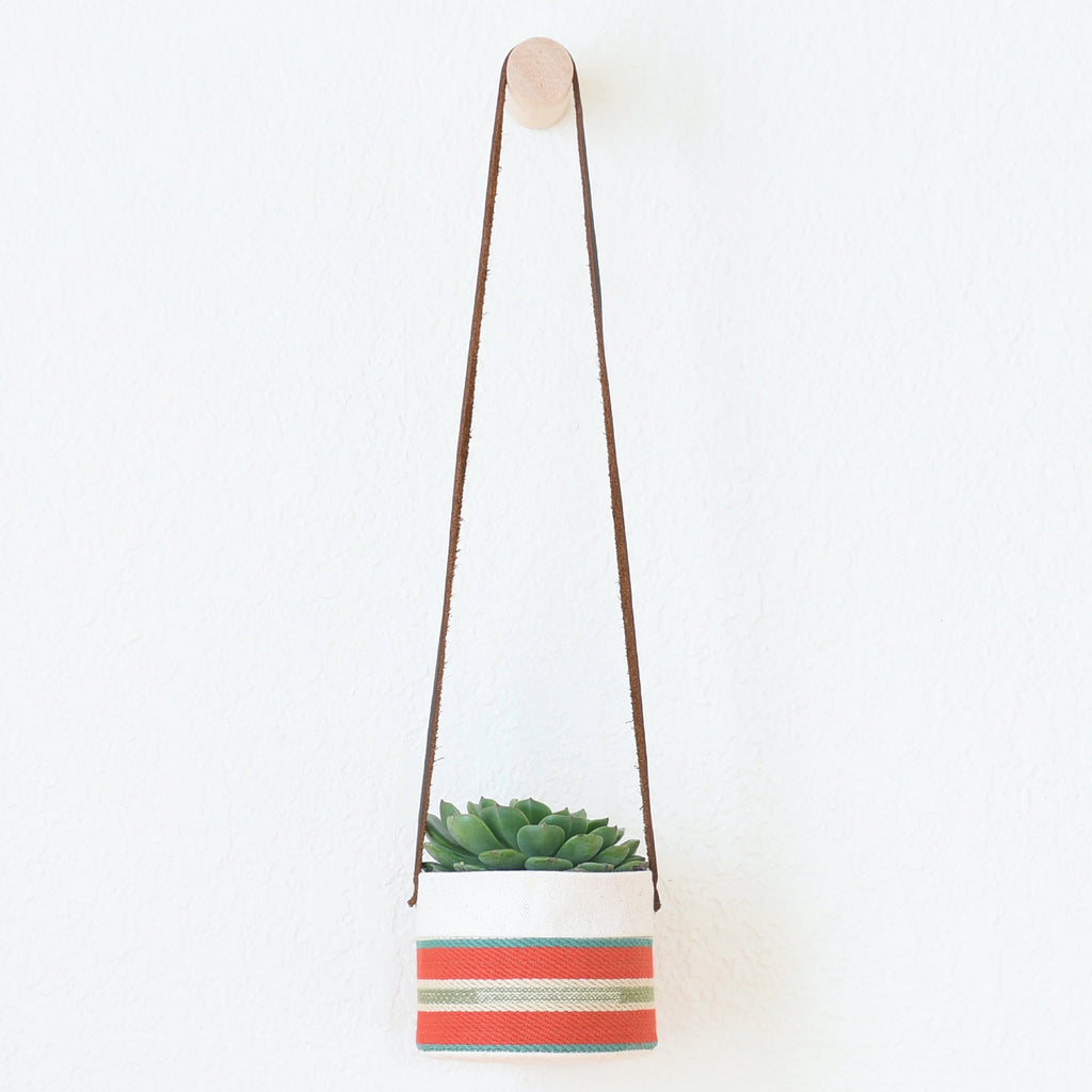 Small Natural Canvas Hanging Planter  |  Red + Blue 01-1