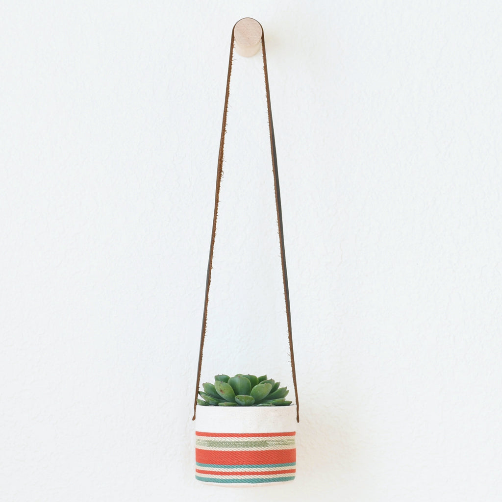 Small Natural Canvas Hanging Planter  |  Red + Blue 01-2