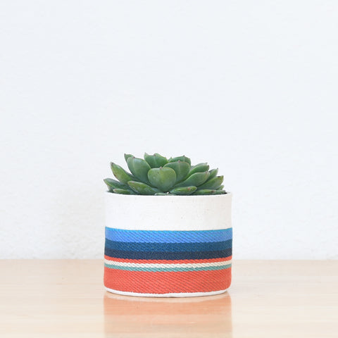 Small Natural Canvas Sitting Planter  |  Red + Blue 10