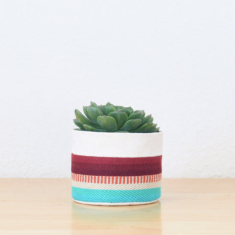 Small Natural Canvas Sitting Planter  |  Red + Blue 11