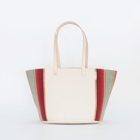 Natural Canvas Bucket Tote | Red + Blue