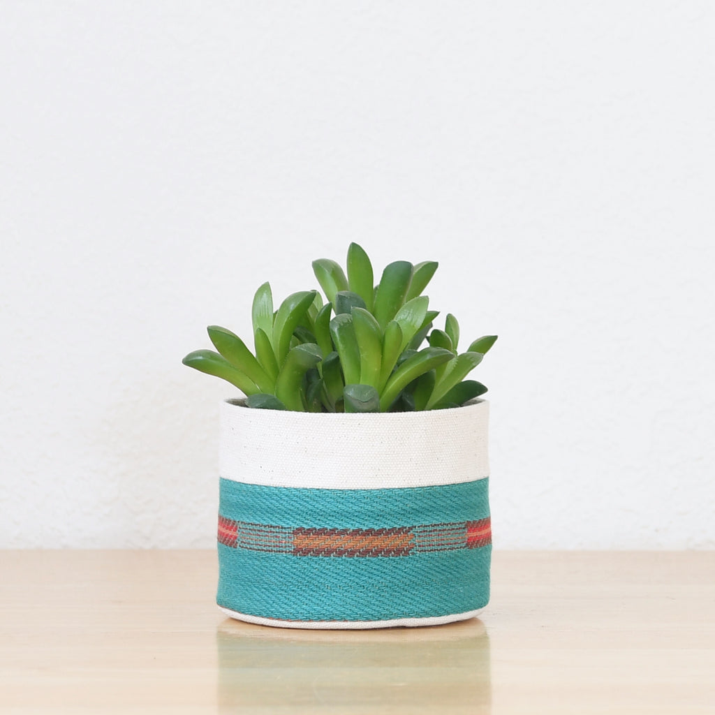 Small Natural Canvas Sitting Planter  |  Turquoise 01