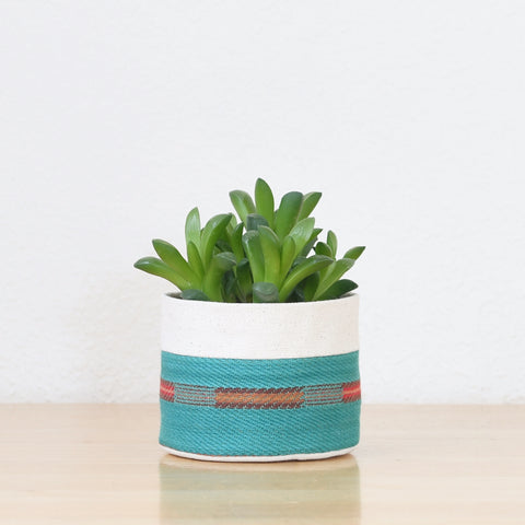 Small Natural Canvas Sitting Planter  |  Turquoise 01