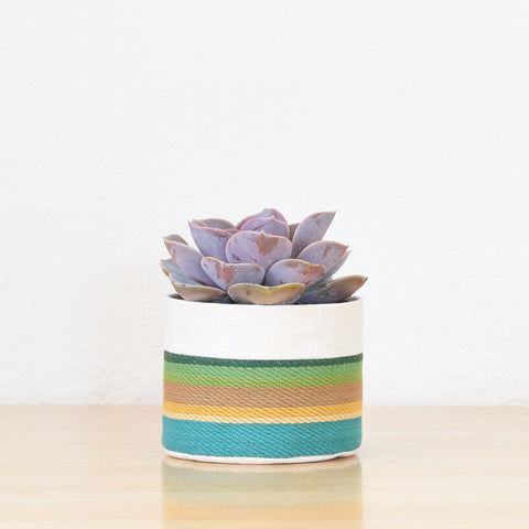 Small Natural Canvas Sitting Planter  |  Turquoise 03