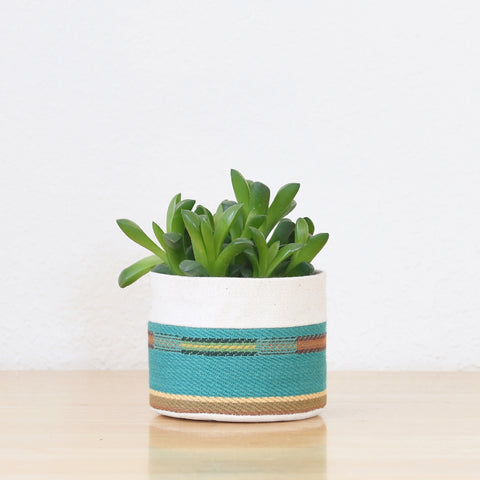 Small Natural Canvas Sitting Planter  |  Turquoise 04