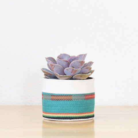 Small Natural Canvas Sitting Planter  |  Turquoise 05