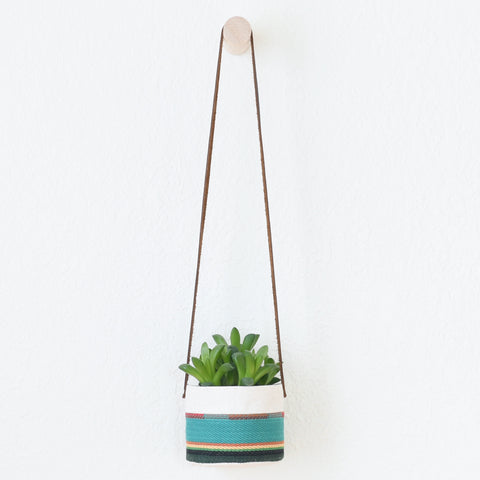 Small Natural Canvas Hanging Planter  |  Turquoise 05