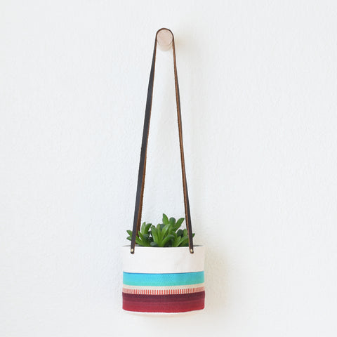 Medium Natural Canvas Hanging Planter | Red + Blue 01