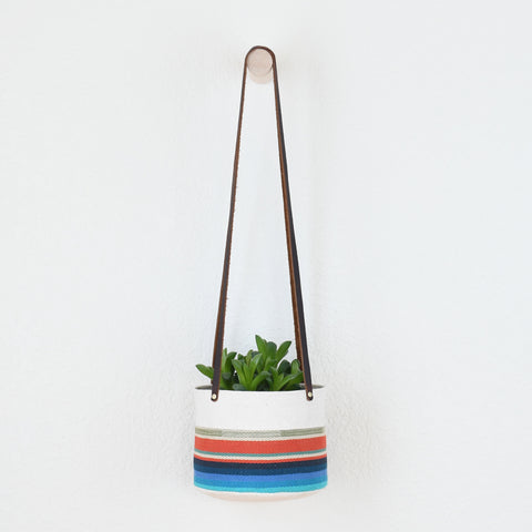 Medium Natural Canvas Hanging Planter | Red + Blue 02