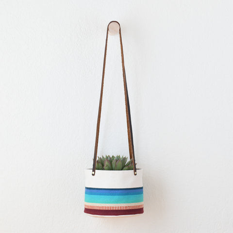 Medium Natural Canvas Hanging Planter | Red + Blue 03