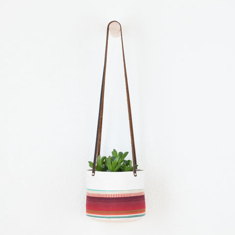 Medium Natural Canvas Hanging Planter | Red + Blue 04