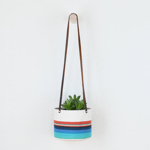 Medium Natural Canvas Hanging Planter | Red + Blue 05