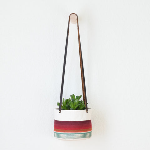 Medium Natural Canvas Hanging Planter | Red + Blue 06