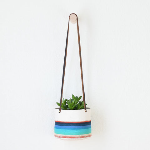 Medium Natural Canvas Hanging Planter | Red + Blue 07