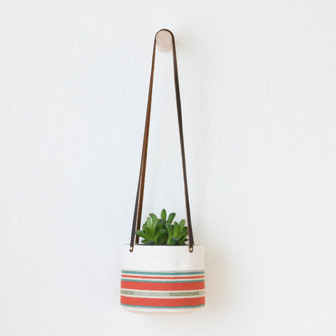 Medium Natural Canvas Hanging Planter | Red + Blue 08