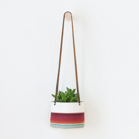 Medium Natural Canvas Hanging Planter | Red + Blue 09