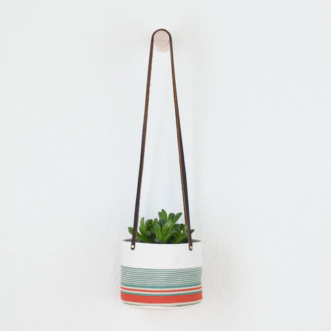 Medium Natural Canvas Hanging Planter | Red + Blue 10