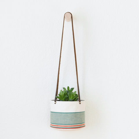 Medium Natural Canvas Hanging Planter | Red + Blue 11