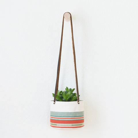 Medium Natural Canvas Hanging Planter | Red + Blue 12