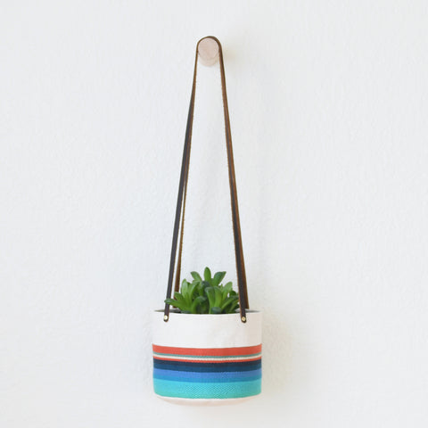 Medium Natural Canvas Hanging Planter | Red + Blue 13