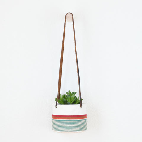Medium Natural Canvas Hanging Planter | Red + Blue 14