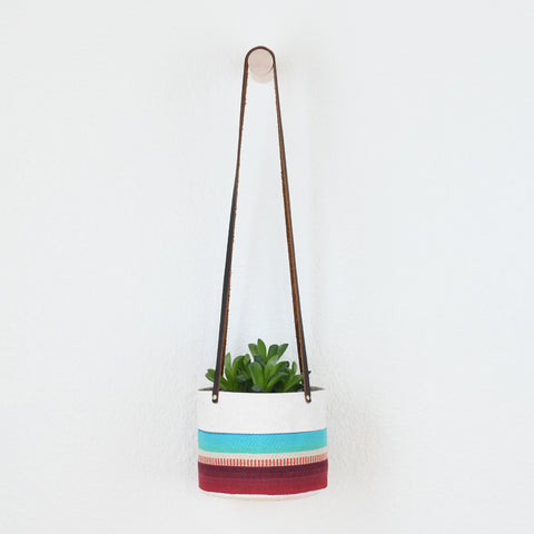 Medium Natural Canvas Hanging Planter | Red + Blue 15