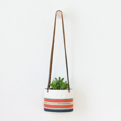 Medium Natural Canvas Hanging Planter | Red + Blue 16