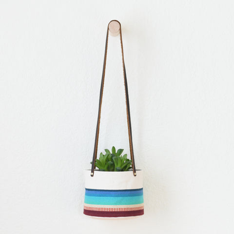 Medium Natural Canvas Hanging Planter | Red + Blue 17