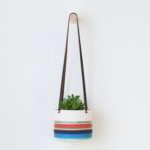 Medium Natural Canvas Hanging Planter | Red + Blue 18