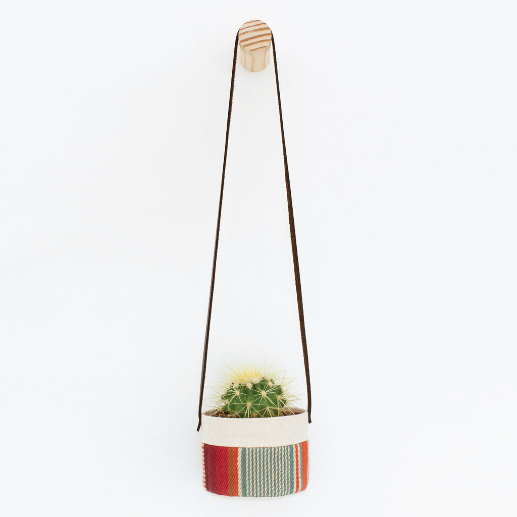 Small Natural Canvas Hanging Planter  |  Red + Blue