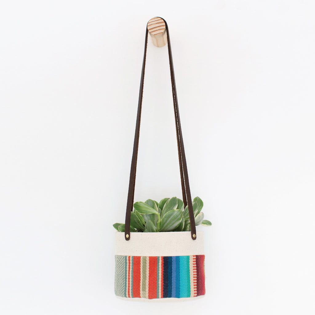 Medium Natural Canvas Hanging Planter | Red + Blue