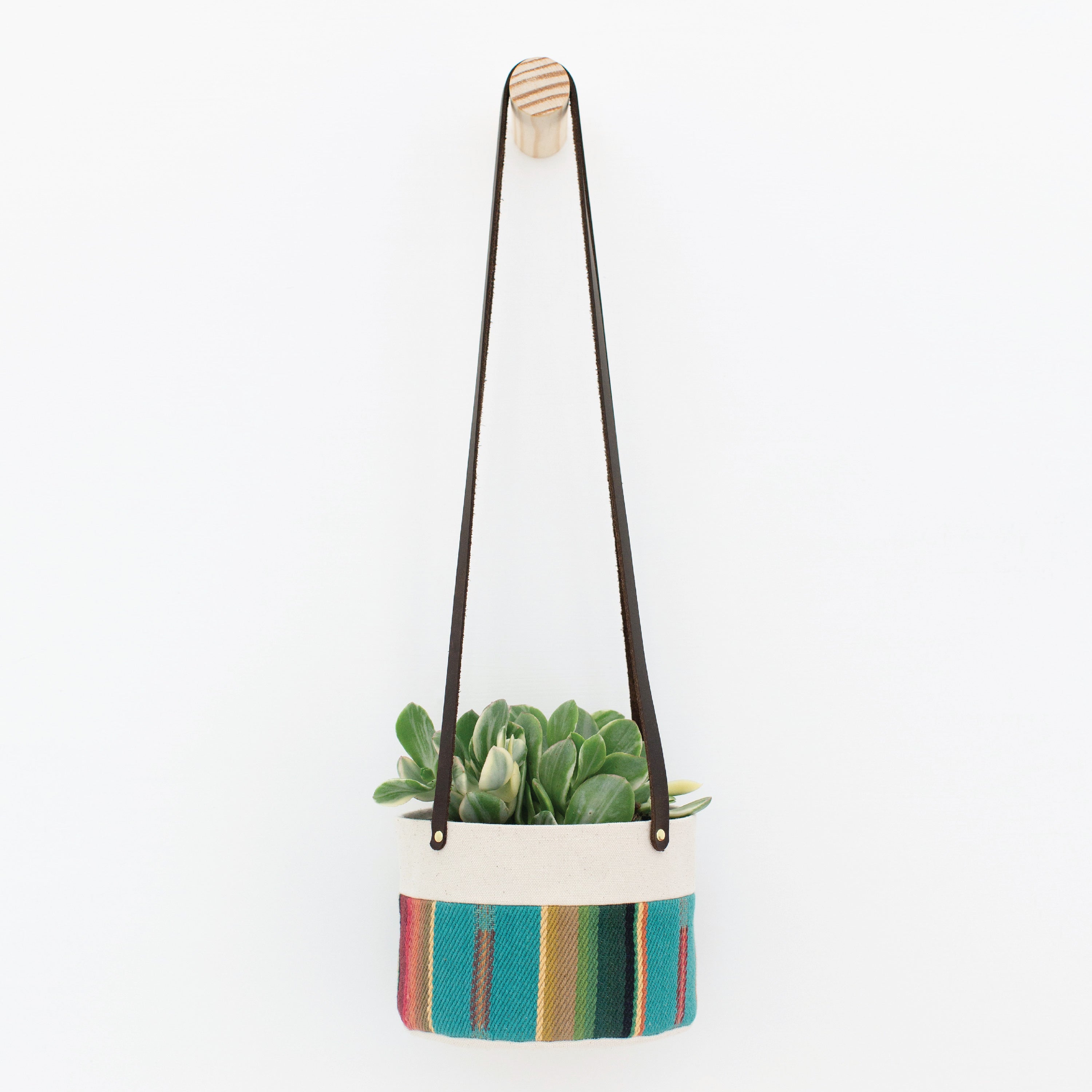 turquoise hanging planter Canvas Fabric Hanging Planter with Plastic Pot + Saucer