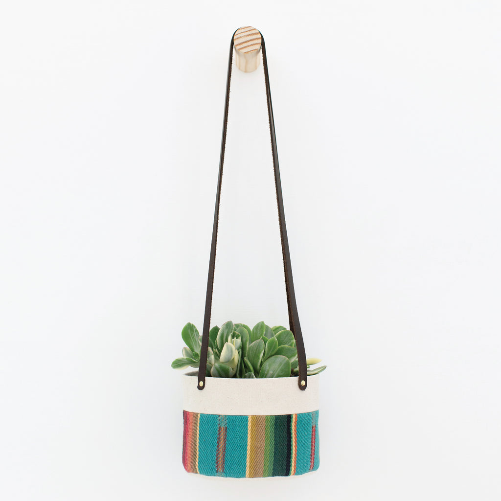 Medium Natural Canvas Hanging Planter | Turquoise