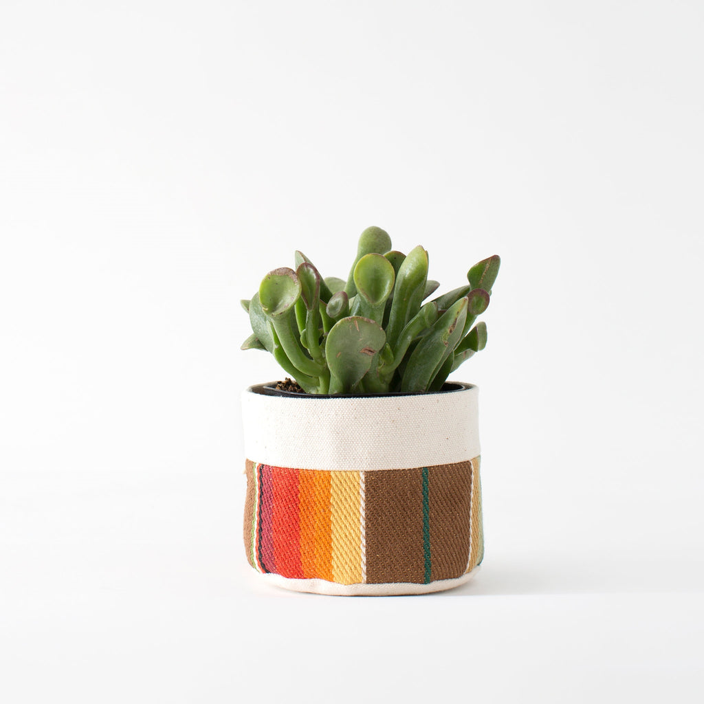 cotton canvas fabric planters with plastic planter pot and saucer 