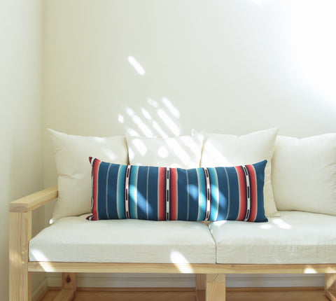 Natural Canvas Lumbar Pillow | Blue Stripe