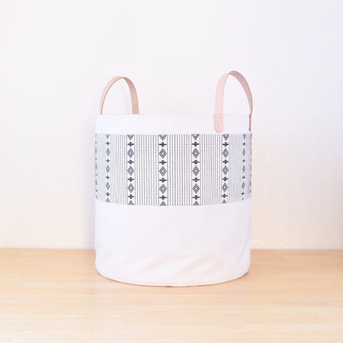 Large Natural Canvas Bucket Basket | White
