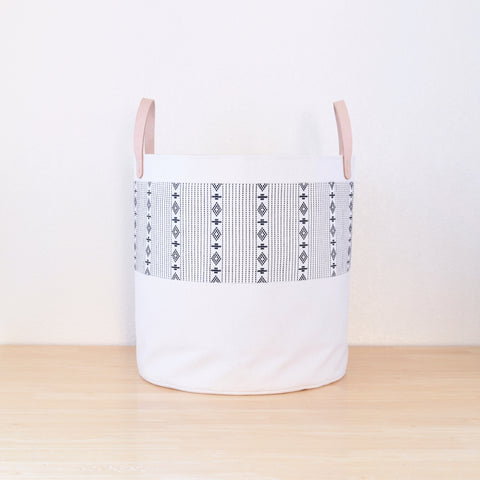 Large Natural Canvas Bucket Basket | White
