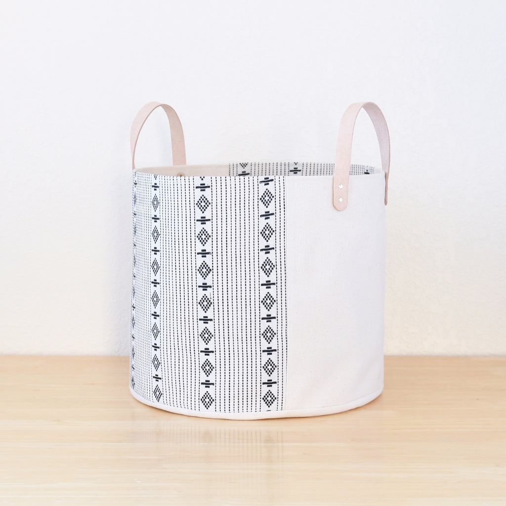 Medium Natural Canvas Bucket Basket | White