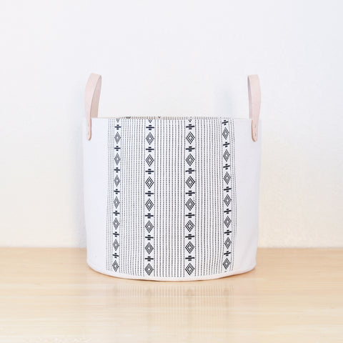 Medium Natural Canvas Bucket Basket | White