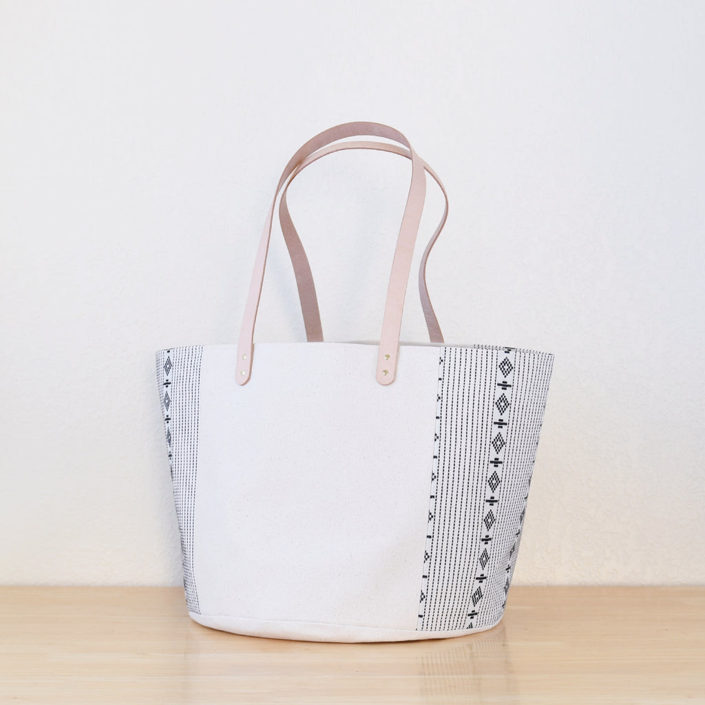 Natural Canvas Bucket Tote | White